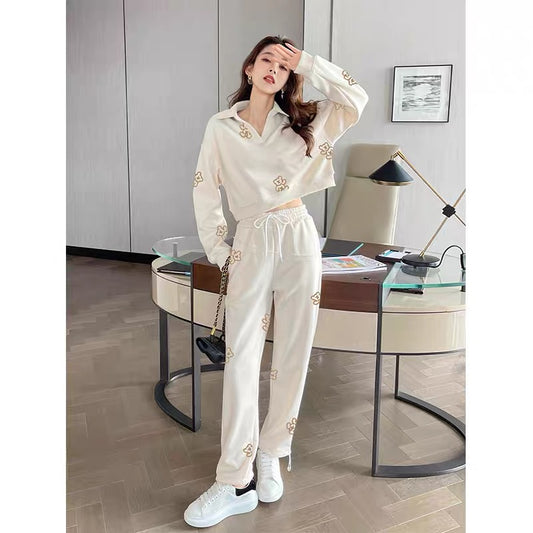 Autumn women's suit 2022 new style sweater wide-leg trousers sports and leisure two-piece early autumn salt style women's clothing 1662