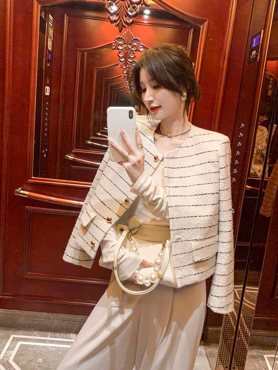 GUOGUOWOMEN tweed vest women's autumn new small fragrance V-neck sleeveless outer jacket 1106