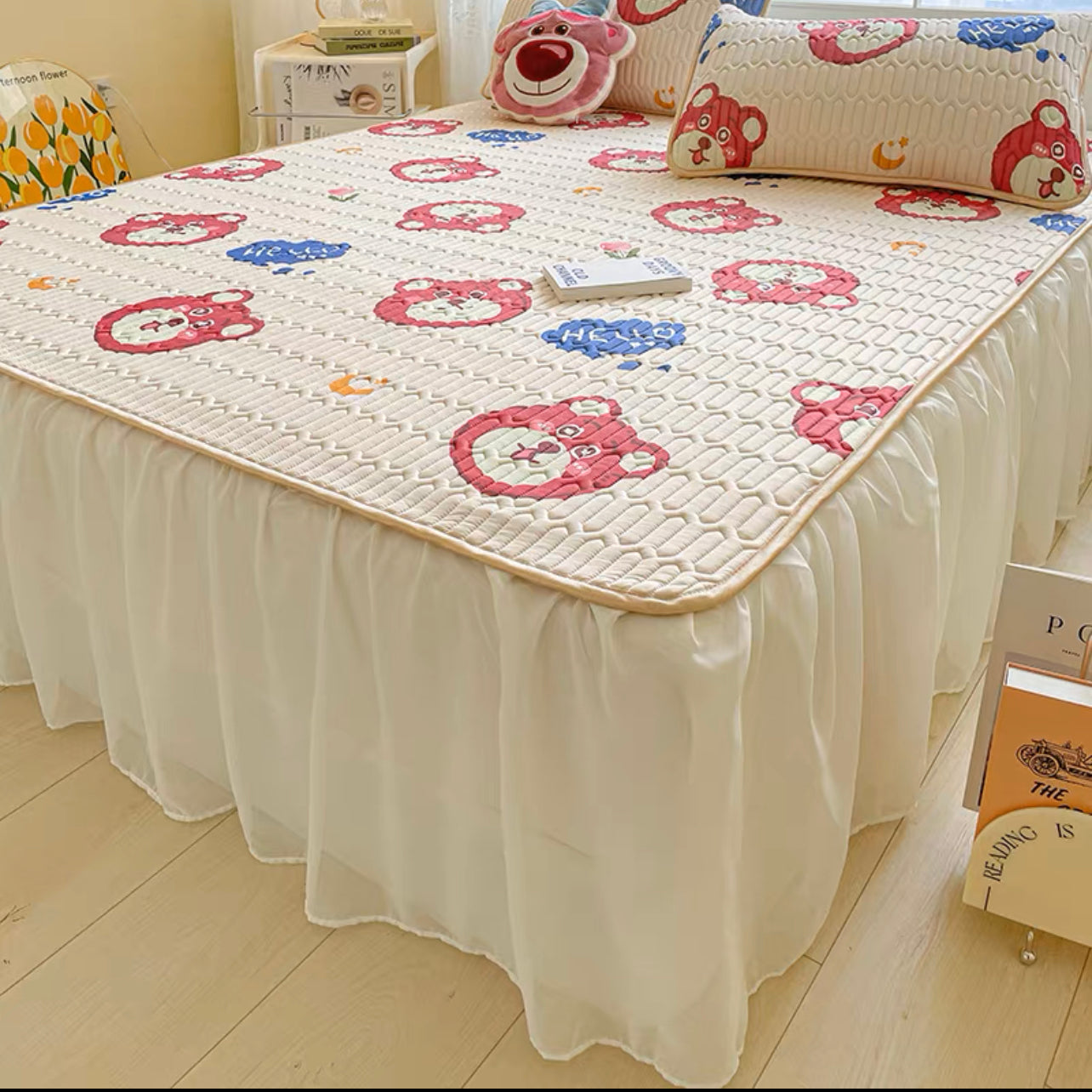 Princess style bed skirt style latex mat three-piece set cool feeling ice silk air-conditioning mat summer washable folding bed cover