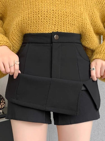 High waist slit black skirt women's autumn and winter new thickened lining anti-light babes a-line bag hip short skirt