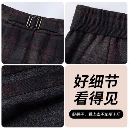 Plaid woolen wide-leg shorts and skirts women's 2022 new autumn high waist and thin outerwear casual boots and pants for winter