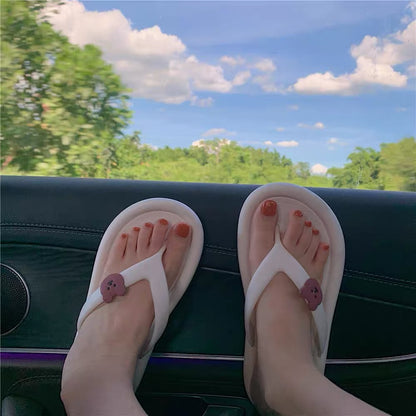 Thin strips cute cartoon flip flops female summer wear non-slip student ins trendy girls heart sandals and slippers beach shoes