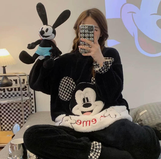 2022 new coral fleece pajamas women's autumn and winter thickened cute cartoon flannel home clothes casual suit winter