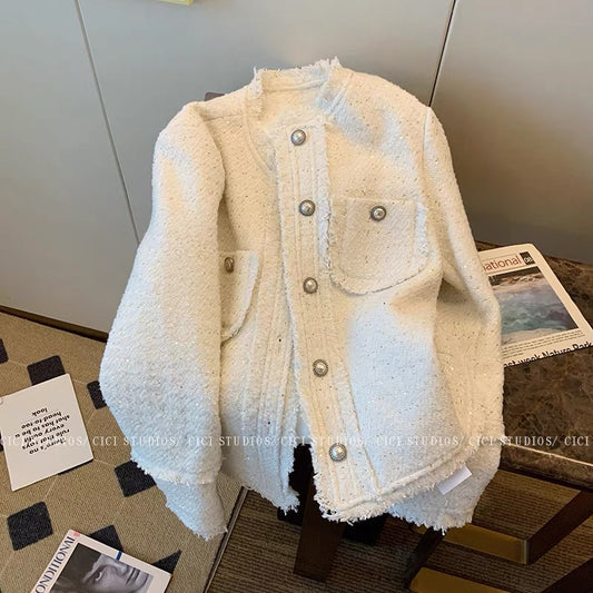 White small fragrance coat women's autumn 2022 new French gentle temperament ladies loose casual jacket top 1464