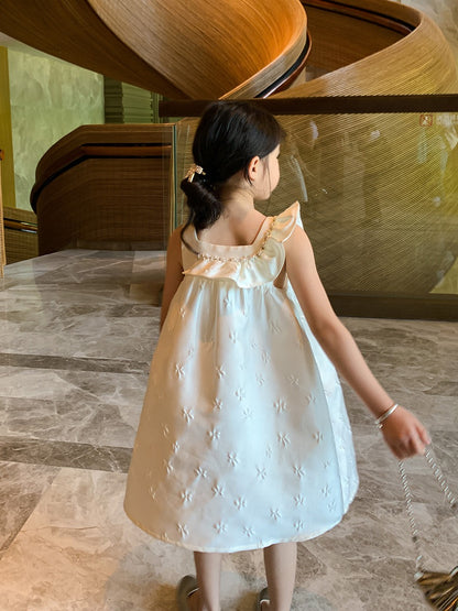 Original girl's small flying sleeve suspender skirt 2023 summer vest skirt children's high-end suspender girl dress