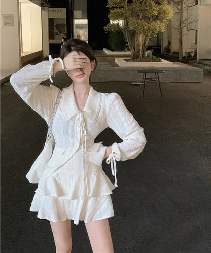 Sweet lapel long-sleeved shirt women's early spring 2023 new gentle temperament self-cultivation tie waist shirt top