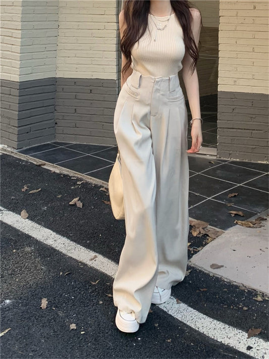 Off-white high-grade high-waist suit pants women's straight-leg pants summer mopping pants slim wide-leg pants drape pants