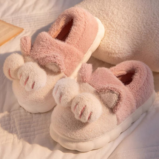 Cute cat claw cotton slippers female winter home indoor thick bottom non-slip bag with warm plush slippers male couple