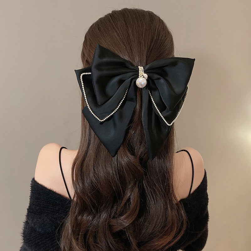 French simple red big bow top clip headdress women's head back 2023 new high-end hair clip hair accessories
