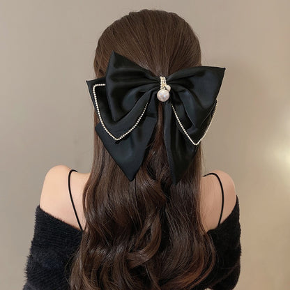 French simple red big bow top clip headdress women's head back 2023 new high-end hair clip hair accessories