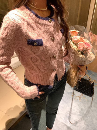 Qiu Rouyao winter new thickened short section slim fit lazy knitted cardigan sweater design feeling niche women