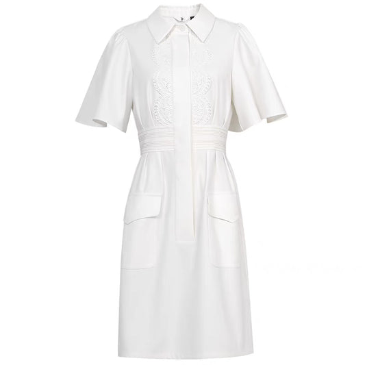 2022 summer new temperament fashion lotus leaf sleeve short high waist slim A-line skirt shirt white dress female