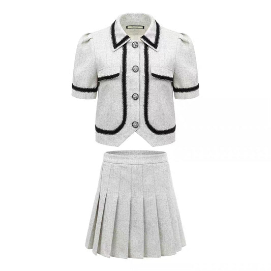 Miss DG skirt suit women's 2022 summer new high-end ladies light familiar pleated skirt small fragrance suit