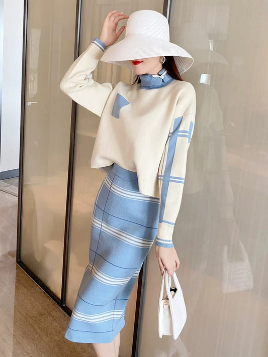 Autumn and winter models gentle milk Korean knitted small fragrance lady temperament lady sweater skirt two-piece suit skirt Korean drama 1805