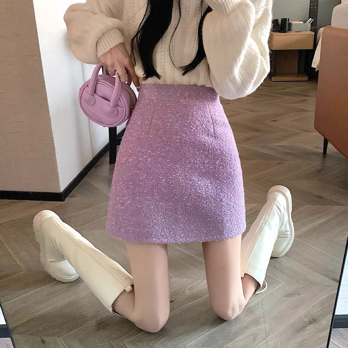 Autumn and winter with sweater skirt femininity celebrity small fragrance bag hip skirt small high waist a-line short skirt