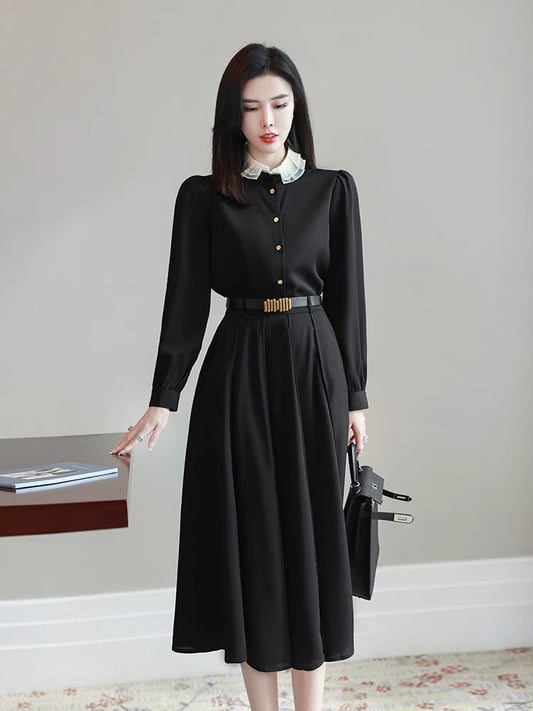 French Hepburn style autumn women's suit 2022 new ladies professional capable shirt skirt fashion two-piece set
