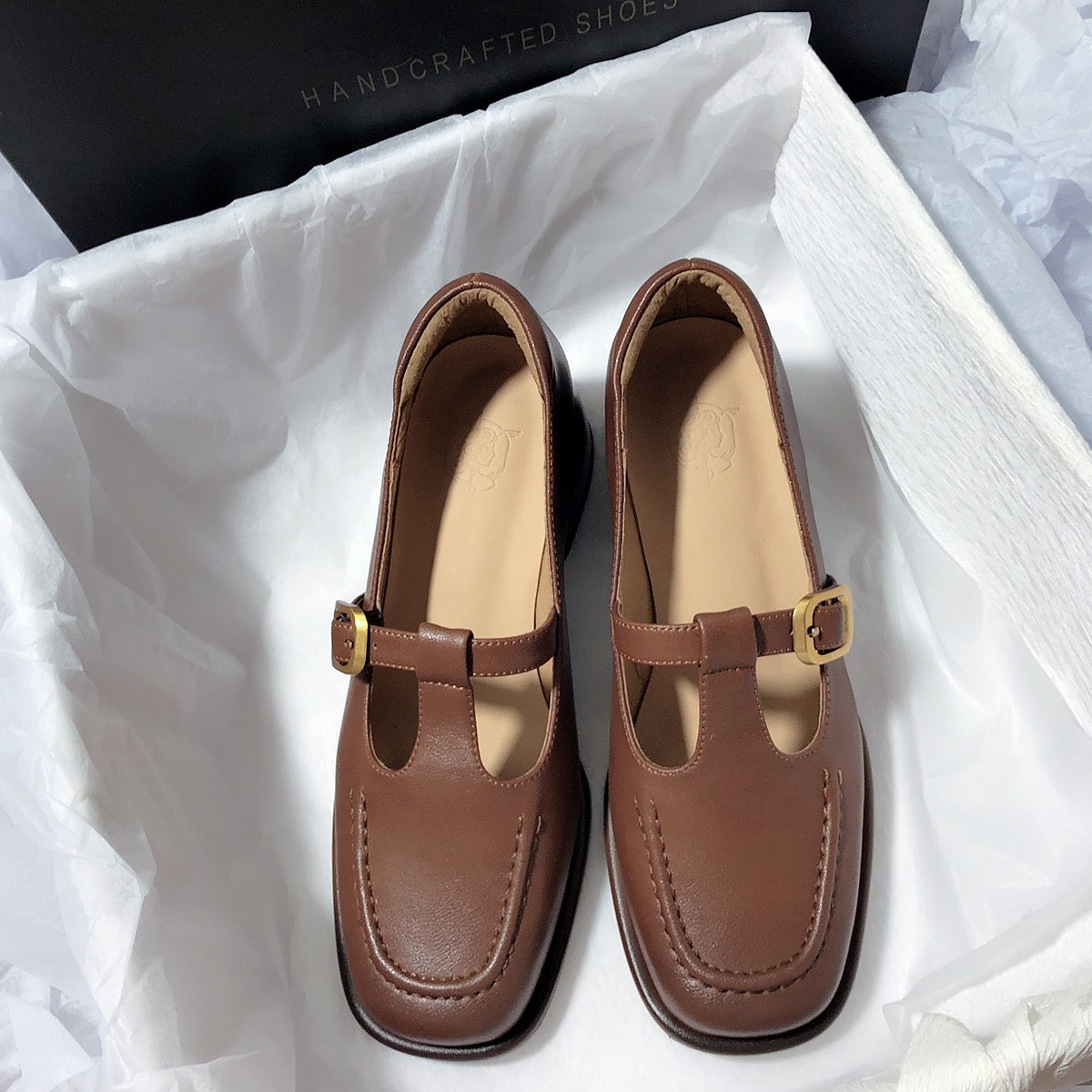 Senyu Haixiang French retro 2023 new leather single shoes literary retro chunky heel loafers square toe single shoes