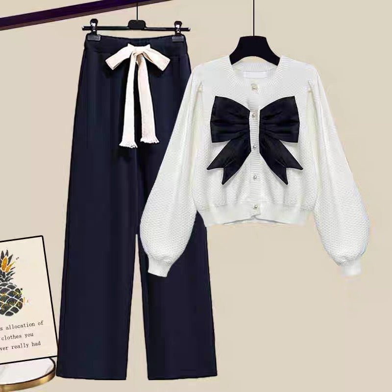 Salty and sweet little man autumn and winter suit 2022 new women's winter sweater wide-leg pants winter two-piece suit
