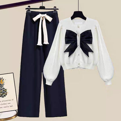 Salty and sweet little man autumn and winter suit 2022 new women's winter sweater wide-leg pants winter two-piece suit