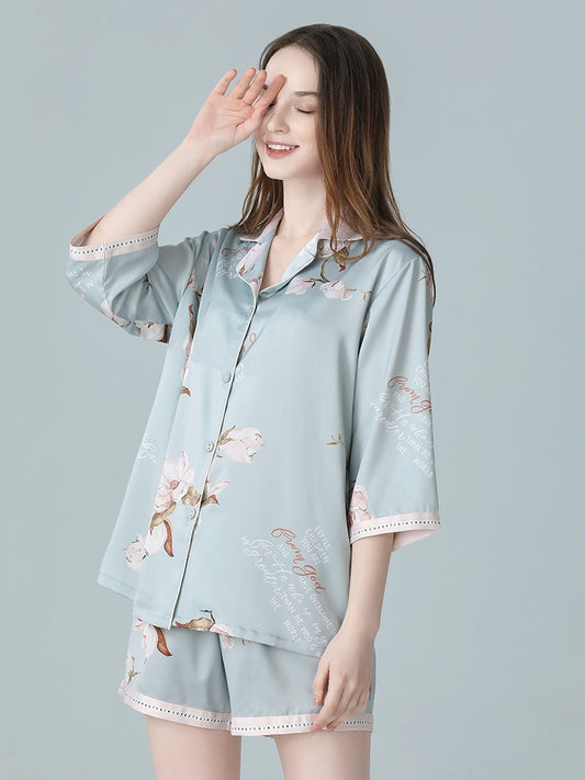 IIZZINI Original 2023 Pajamas Women's Xia Bingsi Thin Section Chinese Style White Magnolia Shorts Homewear Set