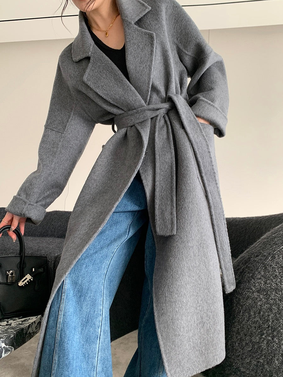 Guoge customized gray double-sided woolen coat 2022 winter new high-end temperament goddess fan mid-length wool coat