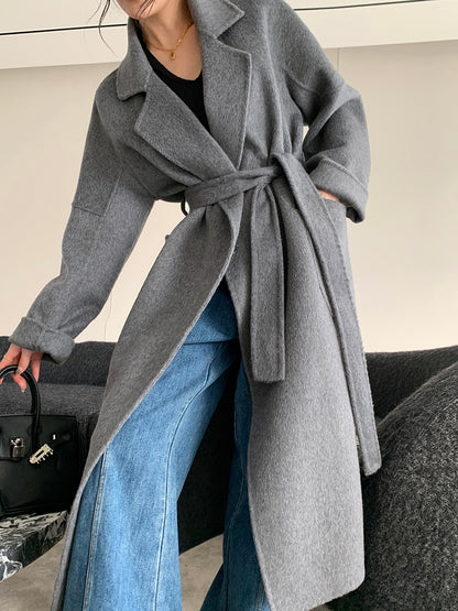 Guoge customized gray double-sided woolen coat 2022 winter new high-end temperament goddess fan mid-length wool coat