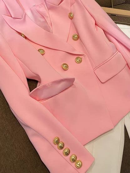2022 foreign trade pink European goods cotton and linen profile top single-piece small suit suit jacket female 6841