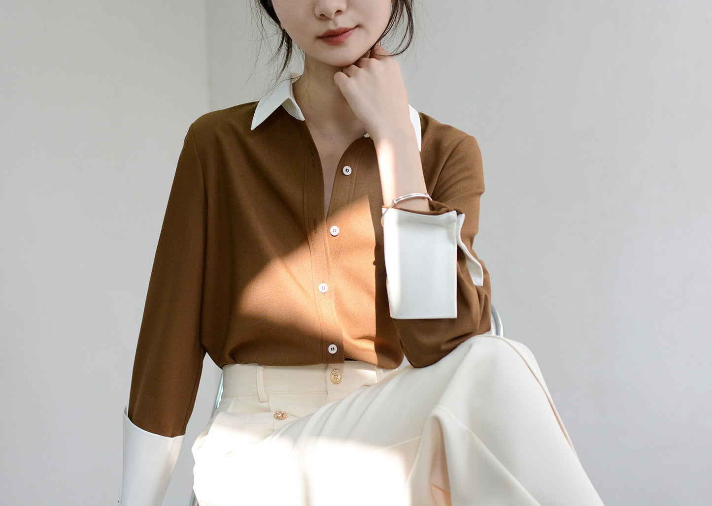 TRR Intellectual timeless high-quality thick long-sleeved micro-loose shirt female chic treasure top love
