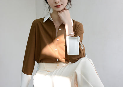 TRR Intellectual timeless high-quality thick long-sleeved micro-loose shirt female chic treasure top love