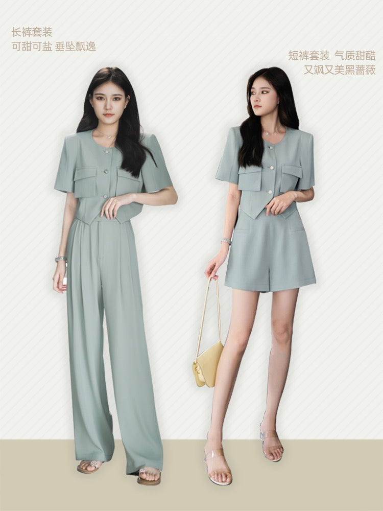 Suit suit women's summer new casual high-end short-sleeved suit jacket thin section wide-leg pants fashion two-piece suit