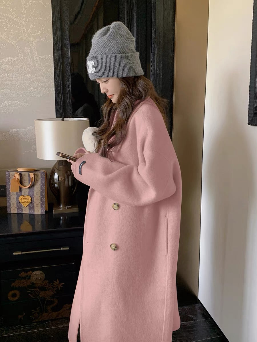 Pink double-sided cashmere coat women's winter 2022 new Korean high-end small man high-end woolen coat