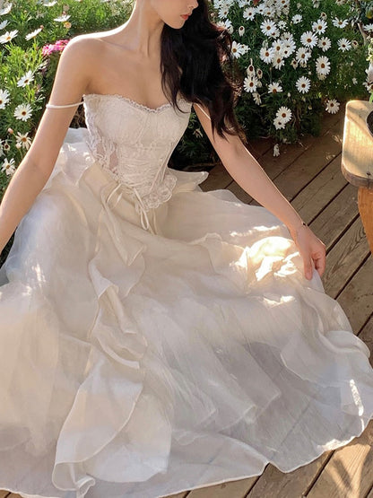 Xiaoli Xinghe Dreaming High Waist A-line Pleated Half Length Skirt + top Irregular Design Sense Small Ballet Skirt Female Summer