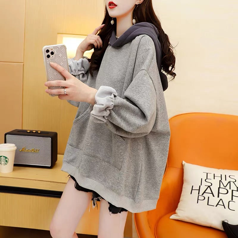 Fleece and thickened hooded sweater women's 2022 new autumn and winter hot style fashion western style age-reducing loose design coat
