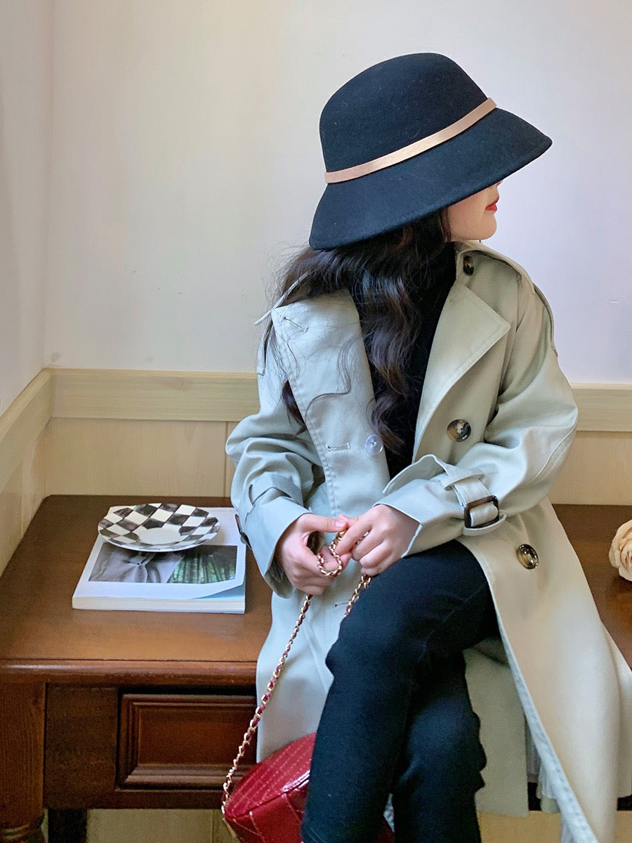 Original girls' children's clothing Korean version mid-length windbreaker spring clothing 2023 new children's British style big children's coat coat