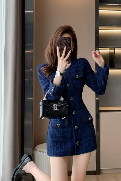 2022 new women's clothing French retro small fragrant wind dress female autumn and winter advanced sense celebrity skirt sexy skirt