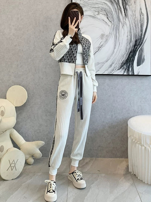 European goods sportswear suit women's autumn 2022 new Western style waist waist thin sweater fashion casual fried street two-piece set