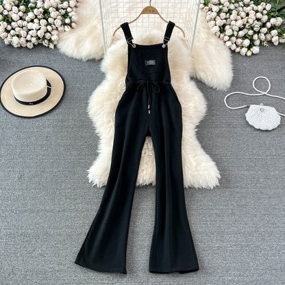 Korean version of the summer age-reducing all-match casual overalls women's waist slimming loose straight wide-leg jumpsuit long trousers
