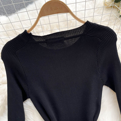 Hepburn style French early autumn fashion dress female waist slimming ink painting print stitching knitted pleated long skirt