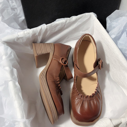 Senyu Haixiang giant leg length leather high-heeled retro niche French casual Mary Jane shoes French single shoes women