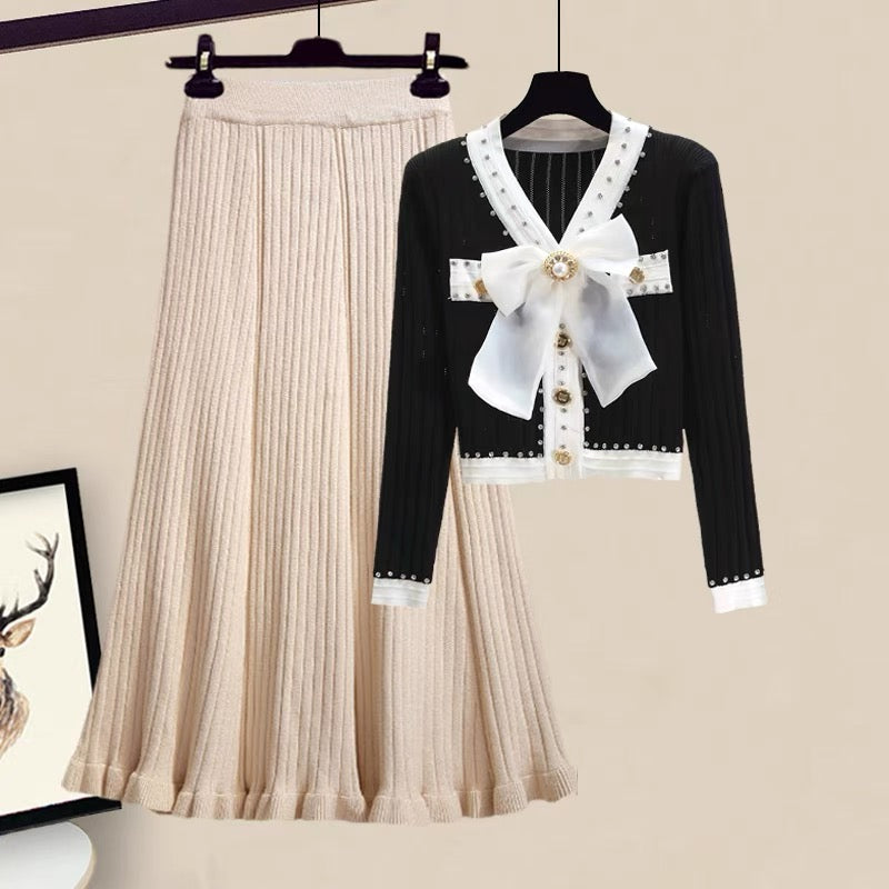 Autumn Xiaoxiang wind small knitted sweater skirt skirt light mature wind women's suit female temperament two-piece set