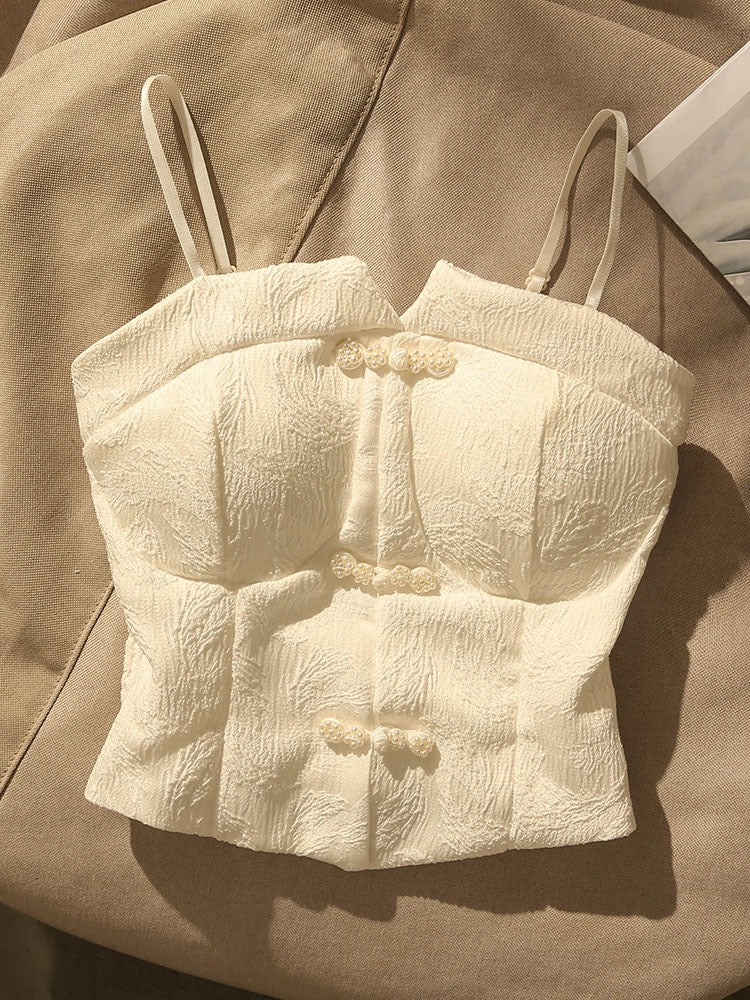 French style white unique small camisole female summer wear hot girl sexy belt chest pad base tube top top outer wear