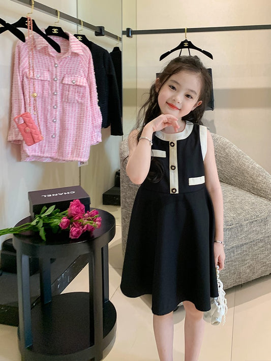 Children's clothing girls 2023 new summer dress small fragrance dress children's black temperament vest skirt little girl skirt