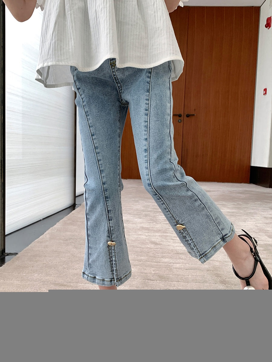 Original children's clothing girl baby slit flared pants spring 2023 new children's baby girl denim all-match pants