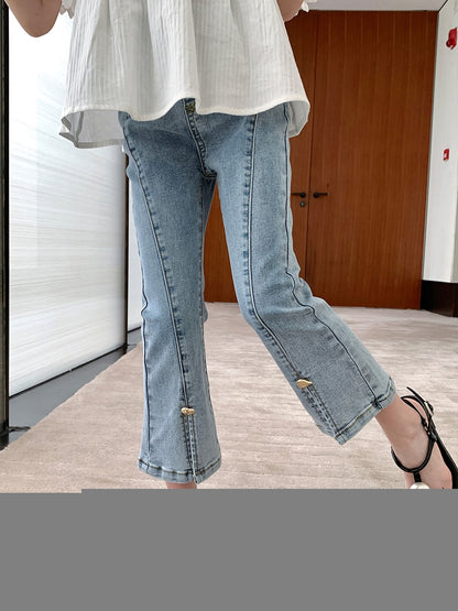 Original children's clothing girl baby slit flared pants spring 2023 new children's baby girl denim all-match pants