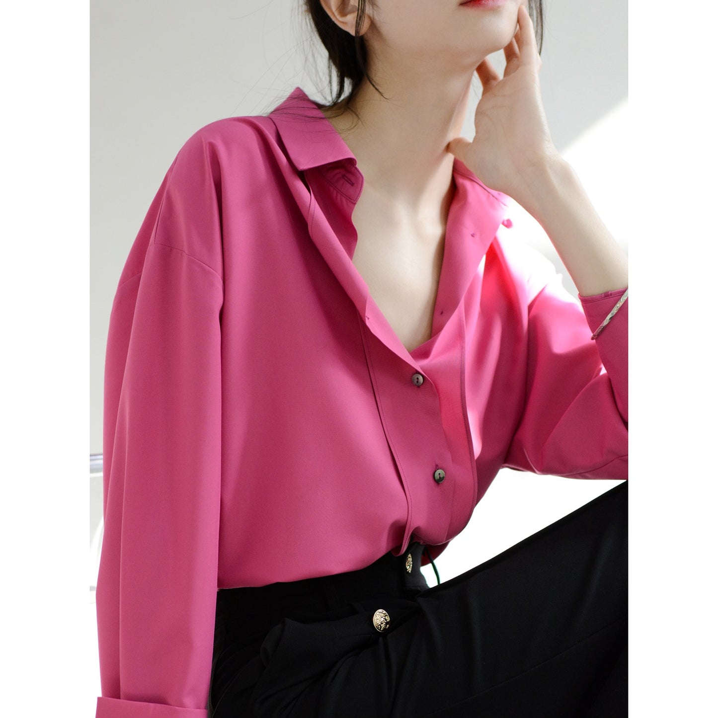 TrrStyle full of fashion atmosphere wide-brimmed placket shirt women's long-sleeved loose purple shirt new product