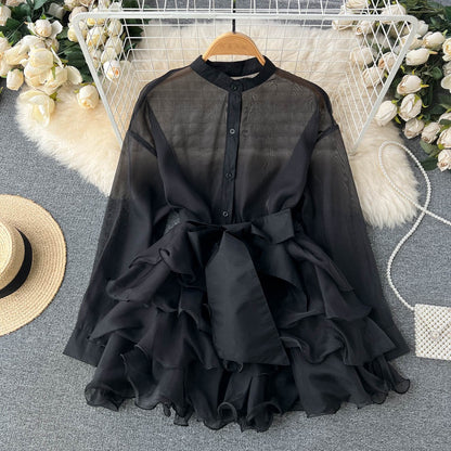Chiffon Chic Tops Women's Autumn New Ruffles Western Style Advanced Design Sense of Bow Knots Niche Shirts