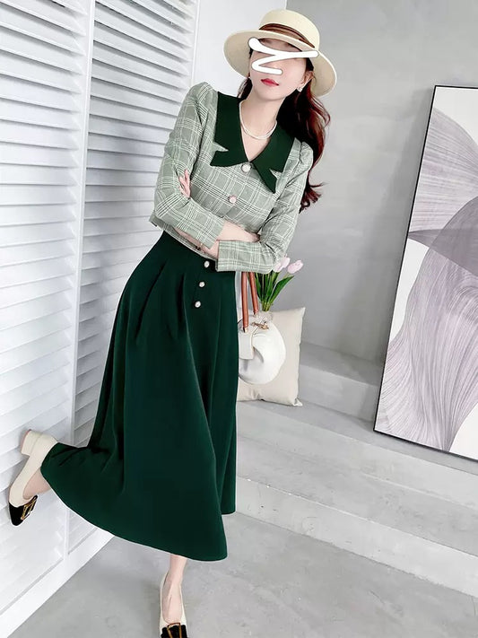 Autumn milk tea wear a complete set of women's casual fashion net red plaid jacket skirt two-piece suit to reduce age 1823