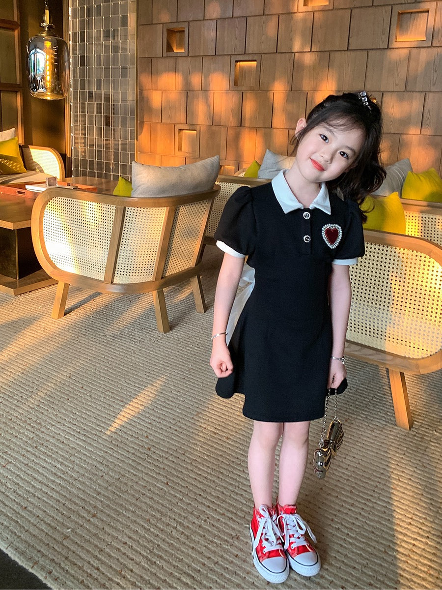 Original girls summer dress big children polo skirt children's clothing summer 2023 new dress children's college wind skirt