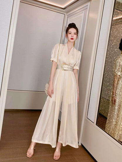 European station shows thin wide-leg pants temperament jumpsuit women's high-end fashion commuter high waist 2022 summer new slim fit