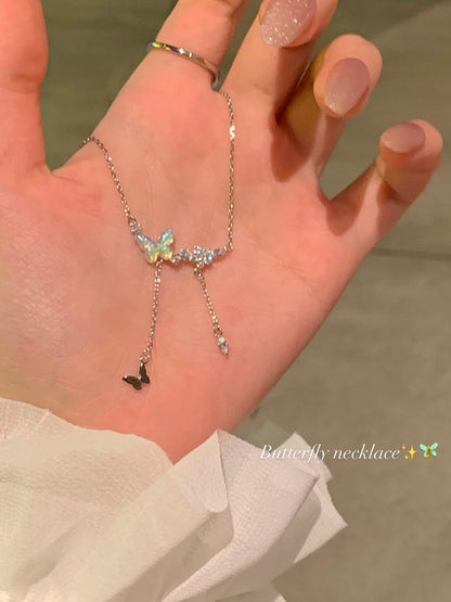 Super Fairy Temperament Butterfly Tassel Necklace Women's Light Luxury Niche Necklace Design Sense of Advanced Exquisite Versatile Clavicle Chain
